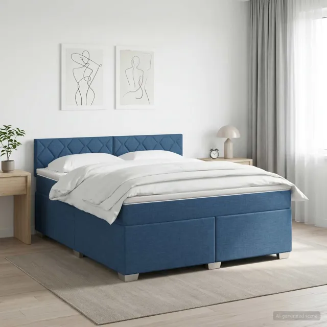 vidaXL Boxspringbed met matras met hoofdeinde Blauw 160 x 200 cm Stof