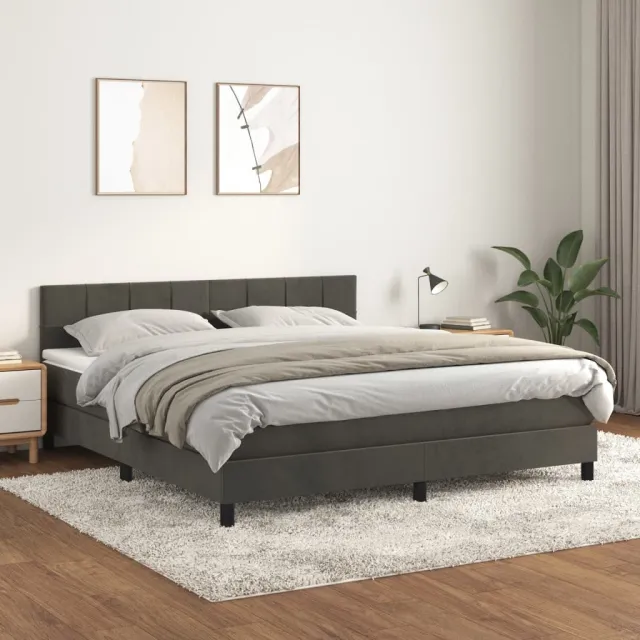 vidaXL Boxspring met matras fluweel donkergrijs 160x200 cm grijs