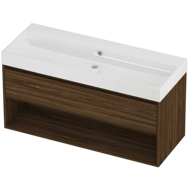 Proline Podium Badmeubelset Polystone Loft 120x46x62 cm Glans Wit Cabana Oak Eiken