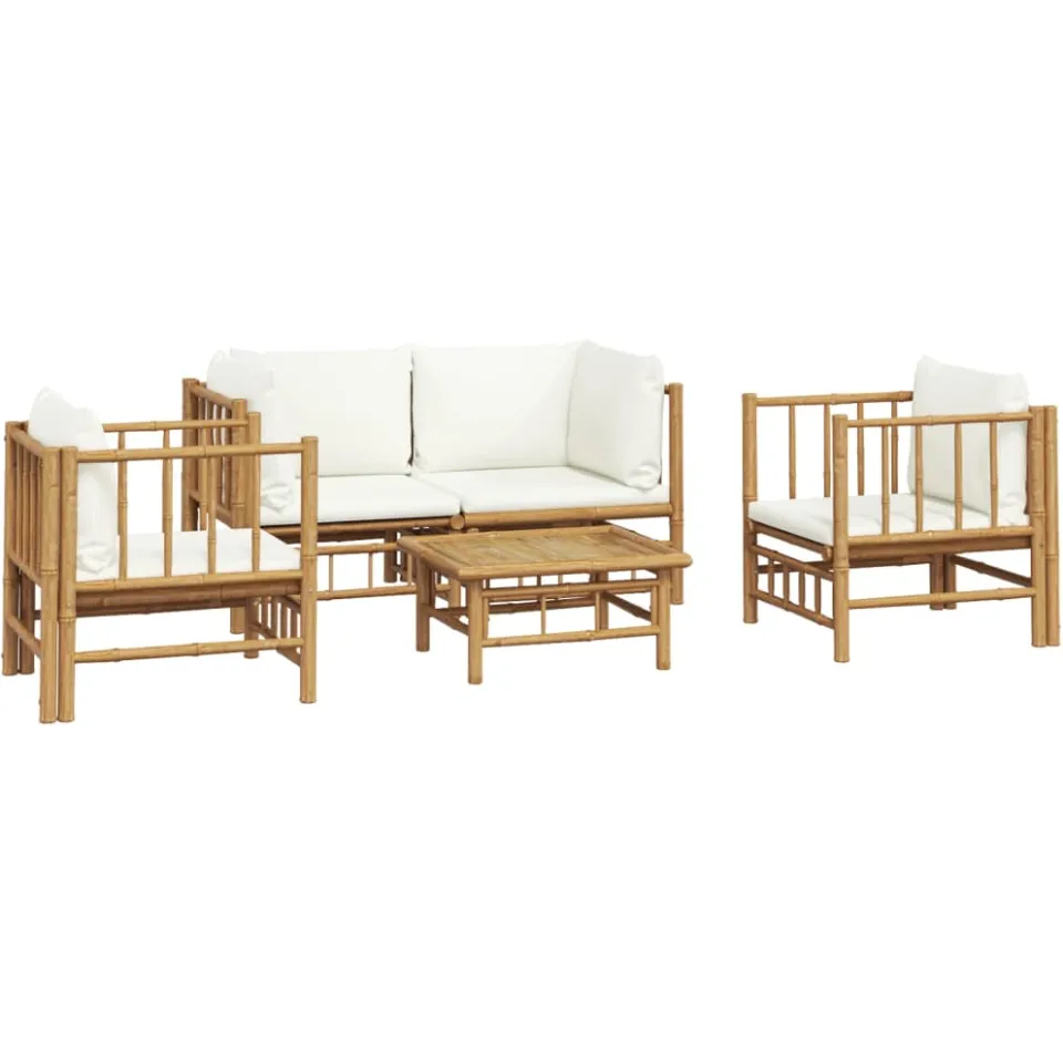 vidaXL 5-delige Loungeset met kussens bamboe crèmewit Bruin