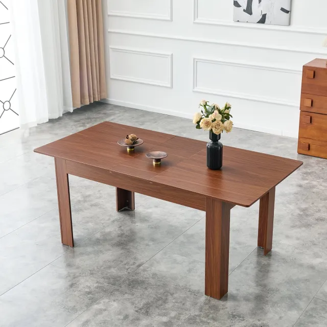 MODFU Uitschuifbare Eettafel - Rechthoekig En Ruimtebesparend - Modern - Voor Eetkamer Of Woonkamer - MDF - Walnootkleur Okkernoot