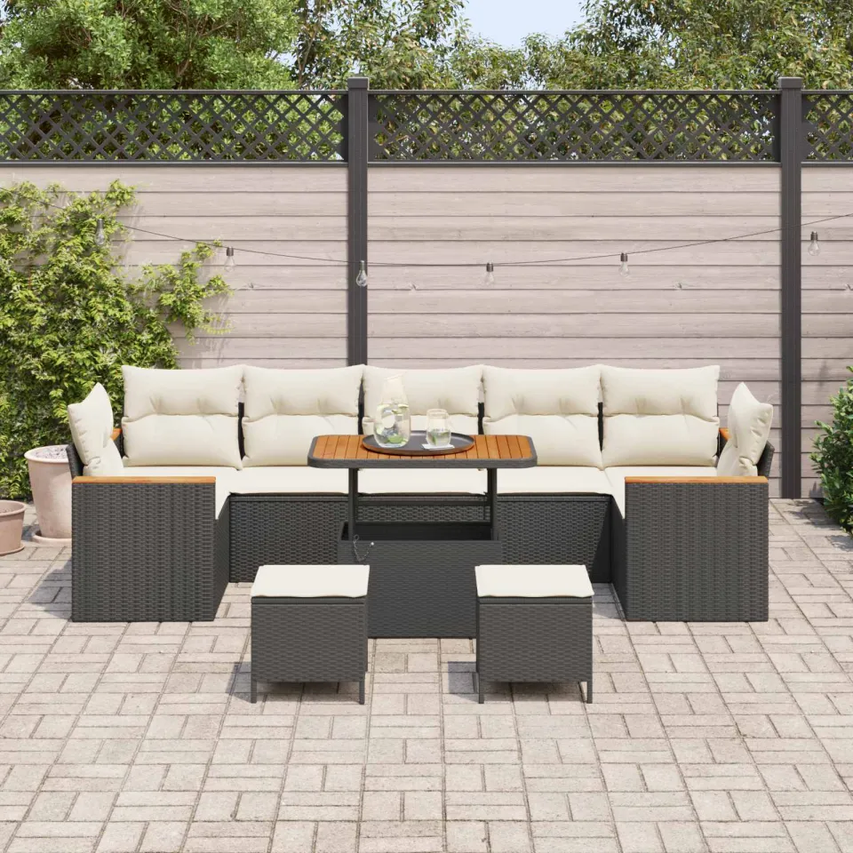 vidaXL Tuinbankenset Zwart poly rattan, foto 3
