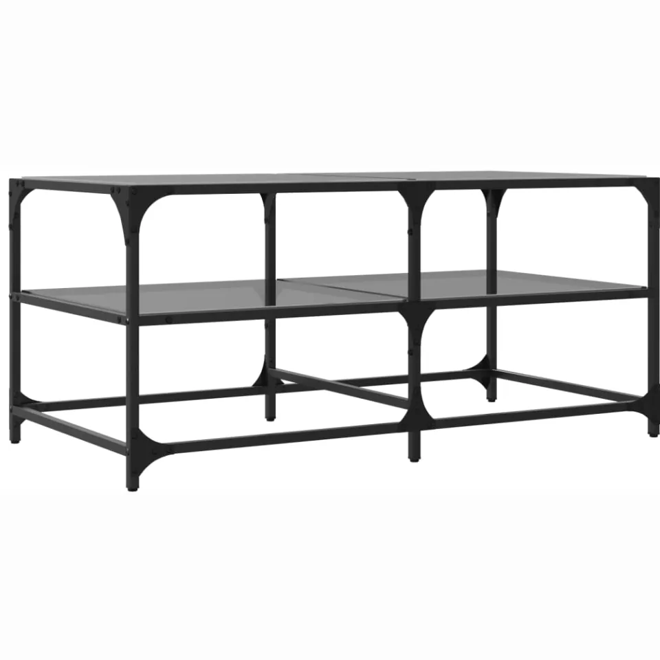 vidaXL Salontafel met zwart glazen blad 98,5x50x45 cm staal, foto 4