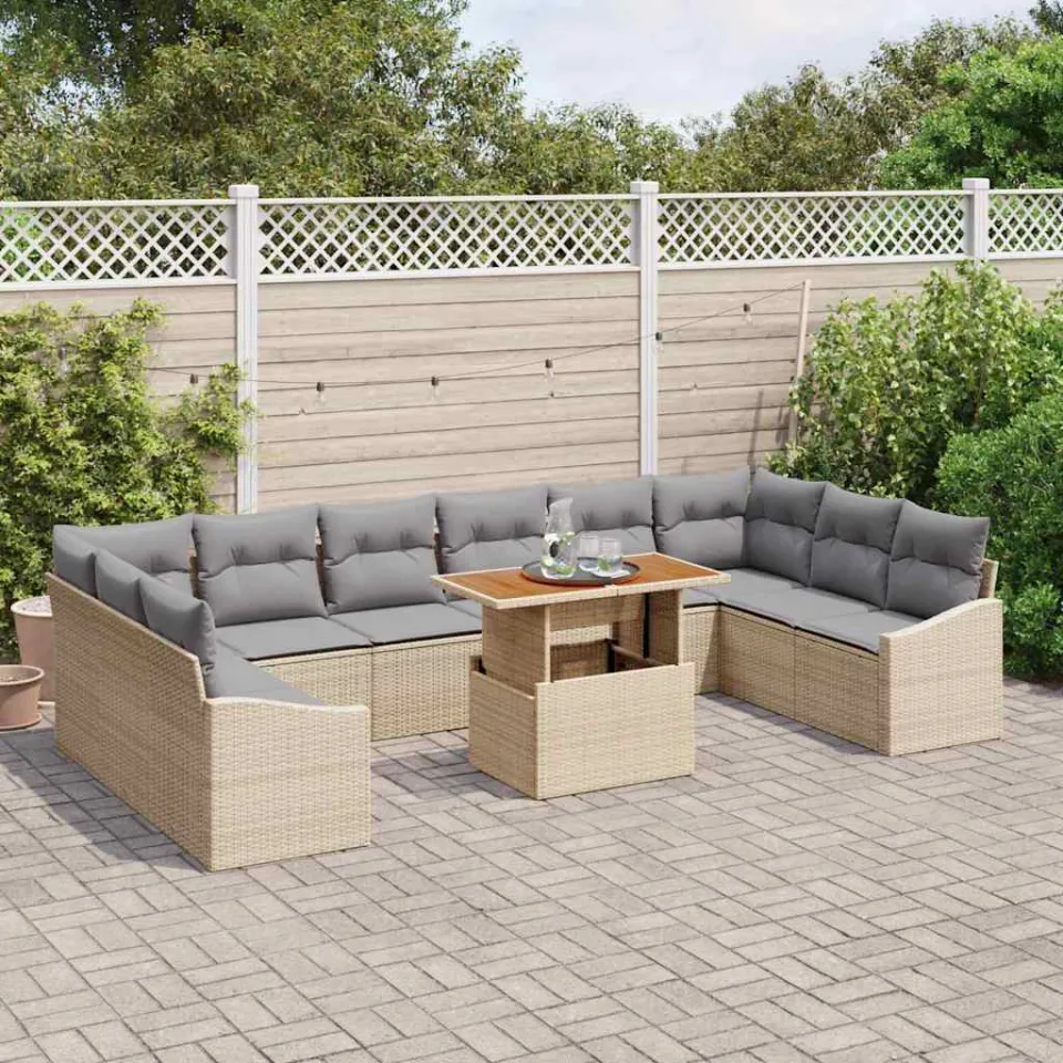 vidaXL Tuin Sofa Set 11 st Beige Poly riet, foto 2