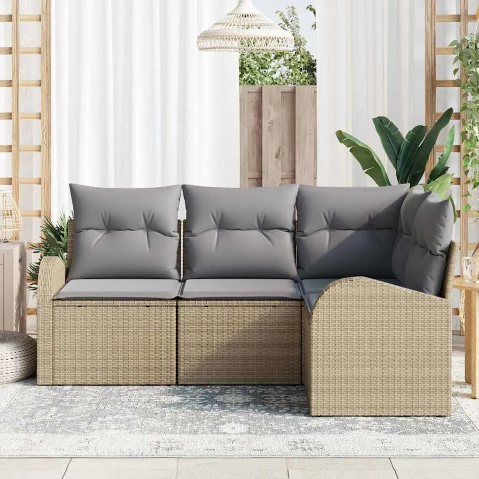 vidaXL Tuin Sofa Set Beige poly rattan, foto 3