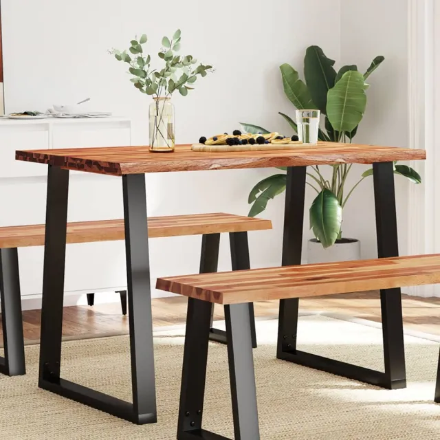 vidaXL Eettafel met natuurlijke rand 110x70x75 cm massief acaciahout Bruin