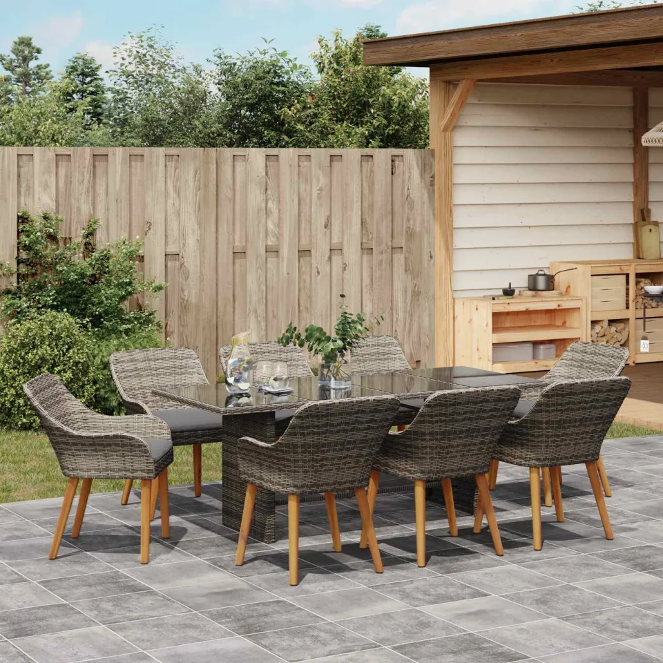 vidaXL Tuin eettafelset 9 st Grijs poly rattan, foto 3
