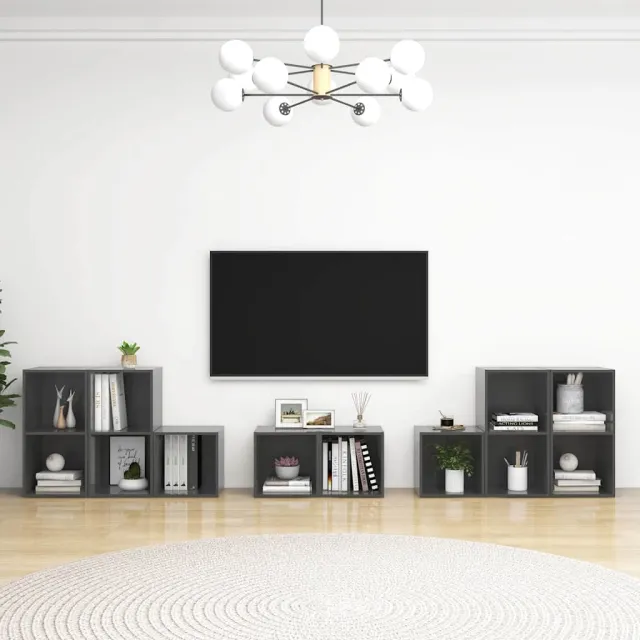 vidaXL 8-delige Tv-meubelset bewerkt hout hoogglans grijs, foto 2