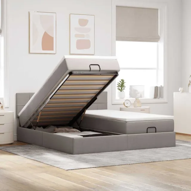 vidaXL Ottoman bed met matrassen 200x200cm stof taupe