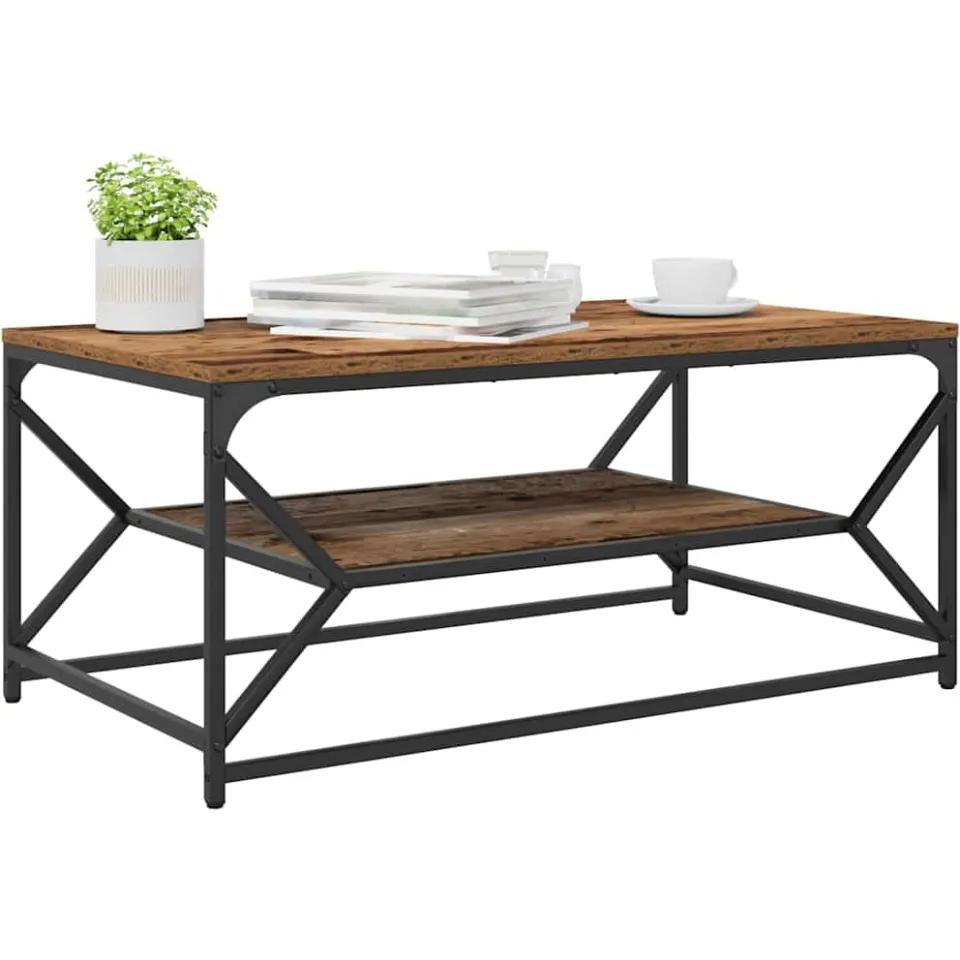 vidaXL Salontafel Oud Hout 90 x 50 x 40 cm Engineered hout en staal Bruin