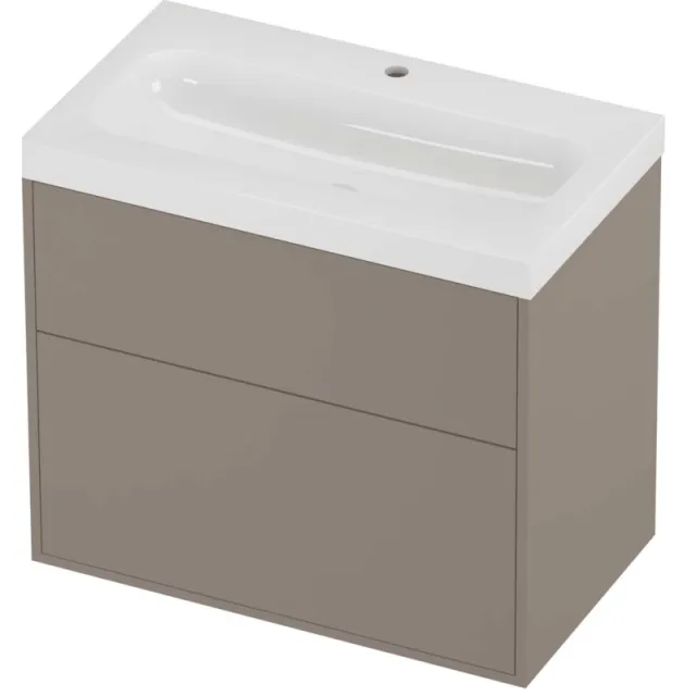 Proline Haga Badmeubelset Polystone Mezza 1 Kraangat Voor Grepen 80x46x73 cm Glans Wit Clay Beige