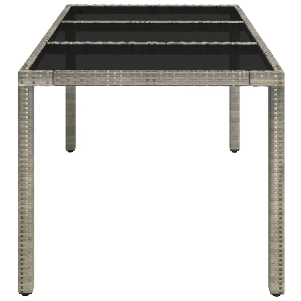 vidaXL Tuintafel met glazen blad 150x90x75 cm poly rattan grijs, foto 4