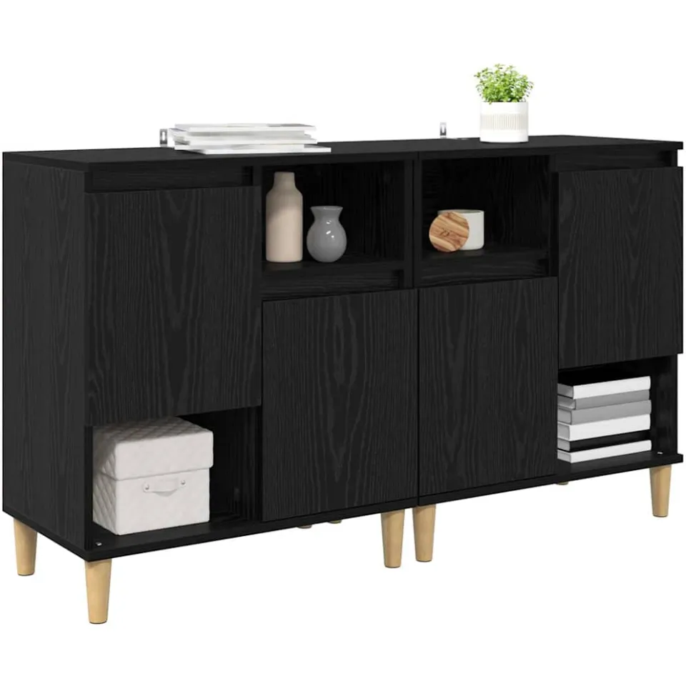 vidaXL Dressoirs 2 st Zwart Eiken 60 x 35 x 70 cm Bewerkt hout