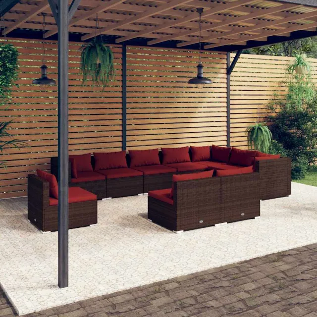 vidaXL 10-delige Loungeset met kussens poly rattan bruin, foto 2