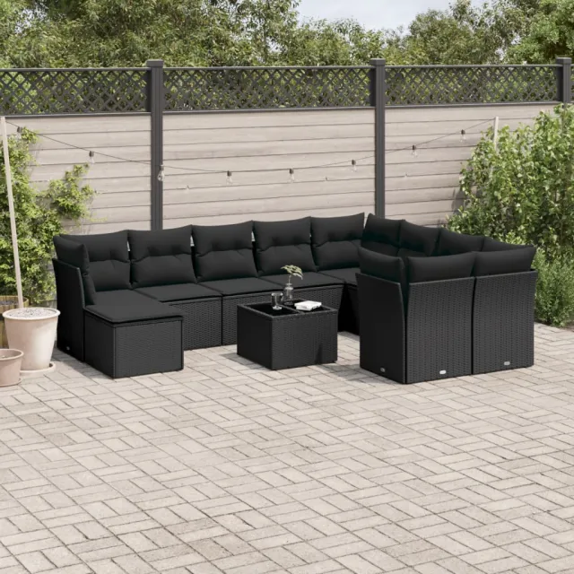 vidaXL 11-delige Loungeset met kussens poly rattan zwart, foto 2