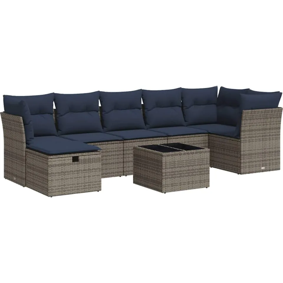 vidaXL 8-delige Loungeset met kussens poly rattan grijs, foto 3
