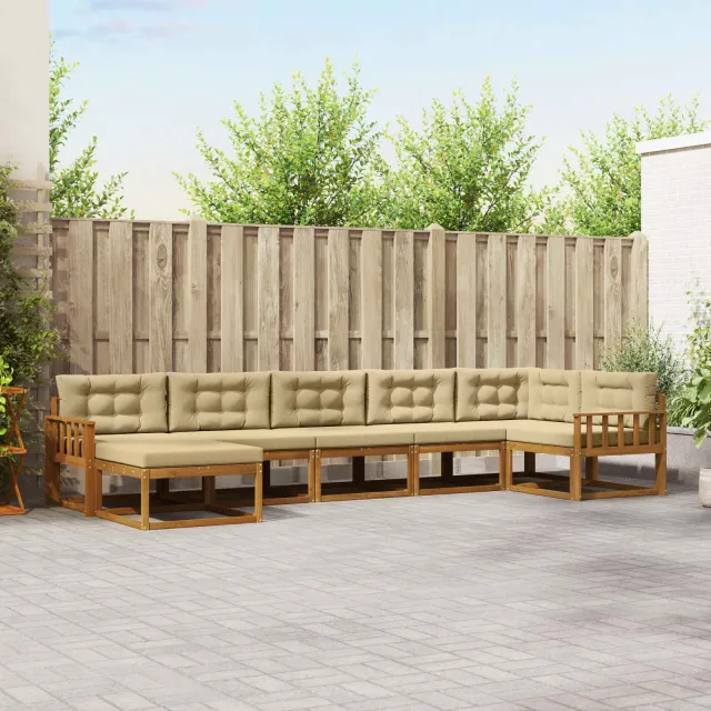 vidaXL Buiten bankenset 7 st 7-zits Natuurlijk en Beige
