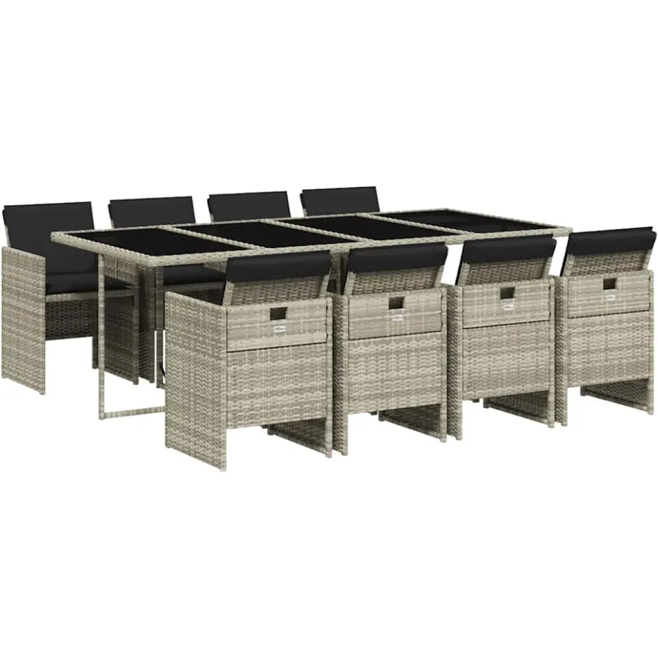 vidaXL 9-delige Tuinset met kussens poly rattan lichtgrijs