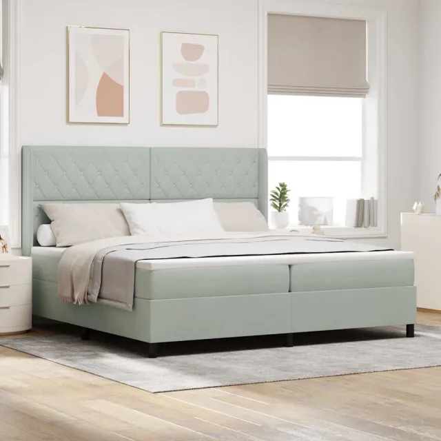 vidaXL Boxspringbed met matras met LED Lichtgrijs 200 x 200 cm Fluweel