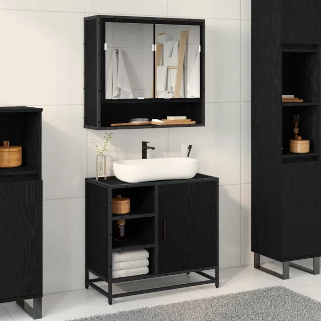 vidaXL Badkamerkast Zwart Eiken 65 x 33 x 60 cm Bewerkt hout, foto 2