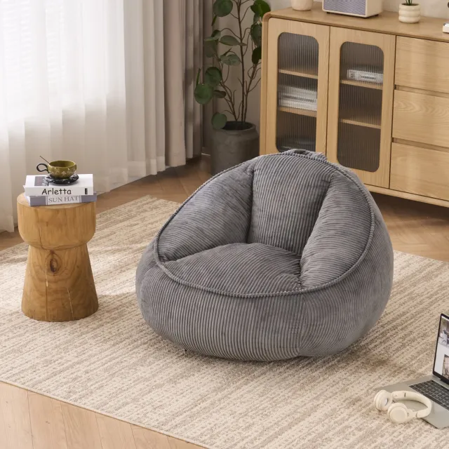Maisentiel Grijze zitzakstoel met rugleuning – ribstof en traagschuimvulling – 90 x 90 x 59 cm Lichtgrijs