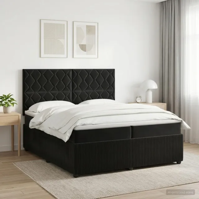 vidaXL Boxspringbed met matras Zwart 200 x 200 cm Fluweel