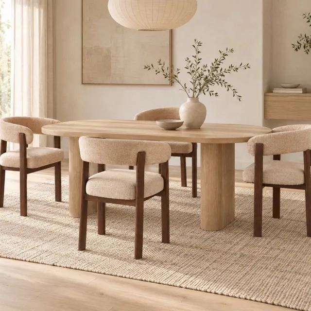 BonBonVibes Set van 4 Eetkamerstoelen Tammy Bruin – Japandi Eetstoelen met Walnoot Uitstraling & Chenille Stof – Japanse Stijl Stoel met Zachte Bekleding voor Eetkamer, Woonkamer & Eettafel
