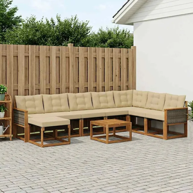 vidaXL Buiten bankenset 9 st 8-zits Natuurlijk en Beige