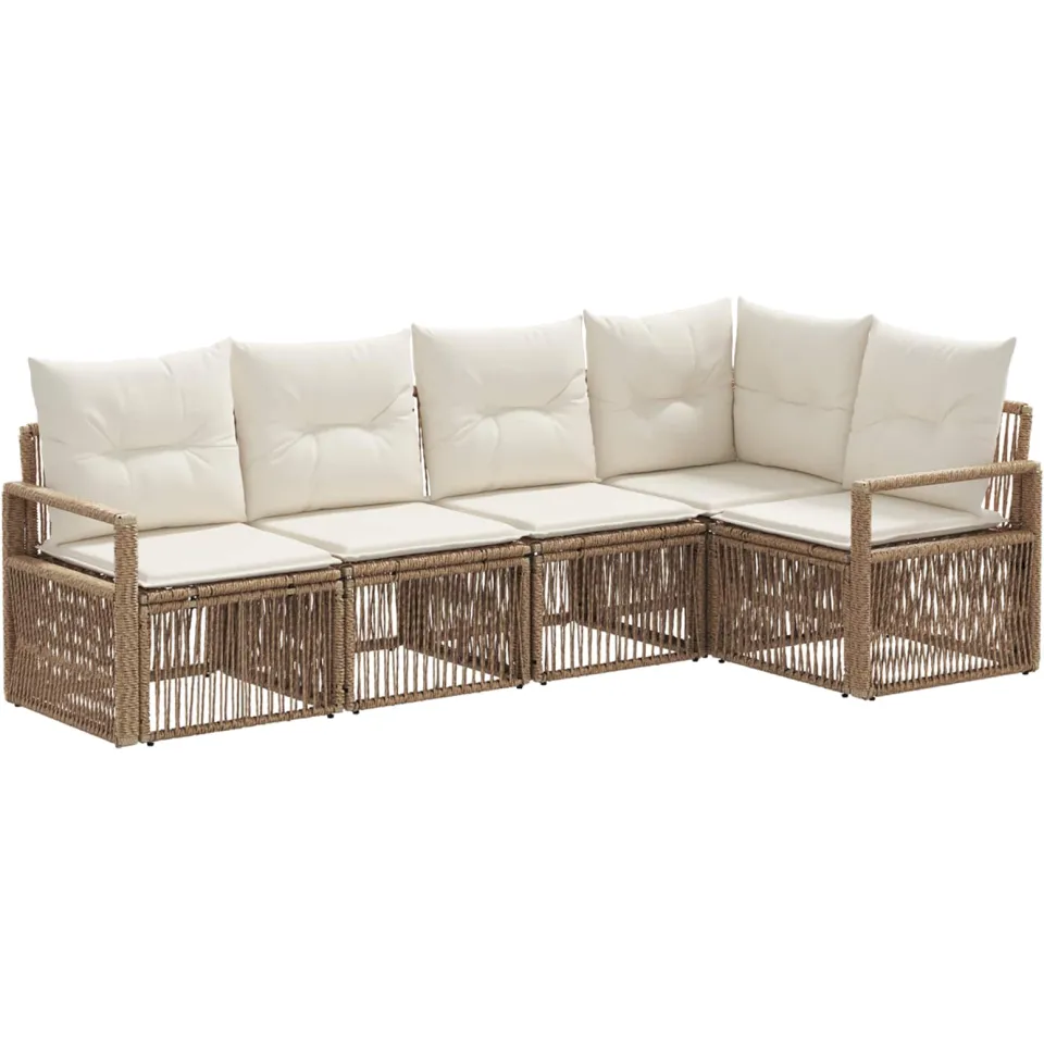 vidaXL Tuinbankenset 5 st 5-zits Beige poly rattan, foto 3