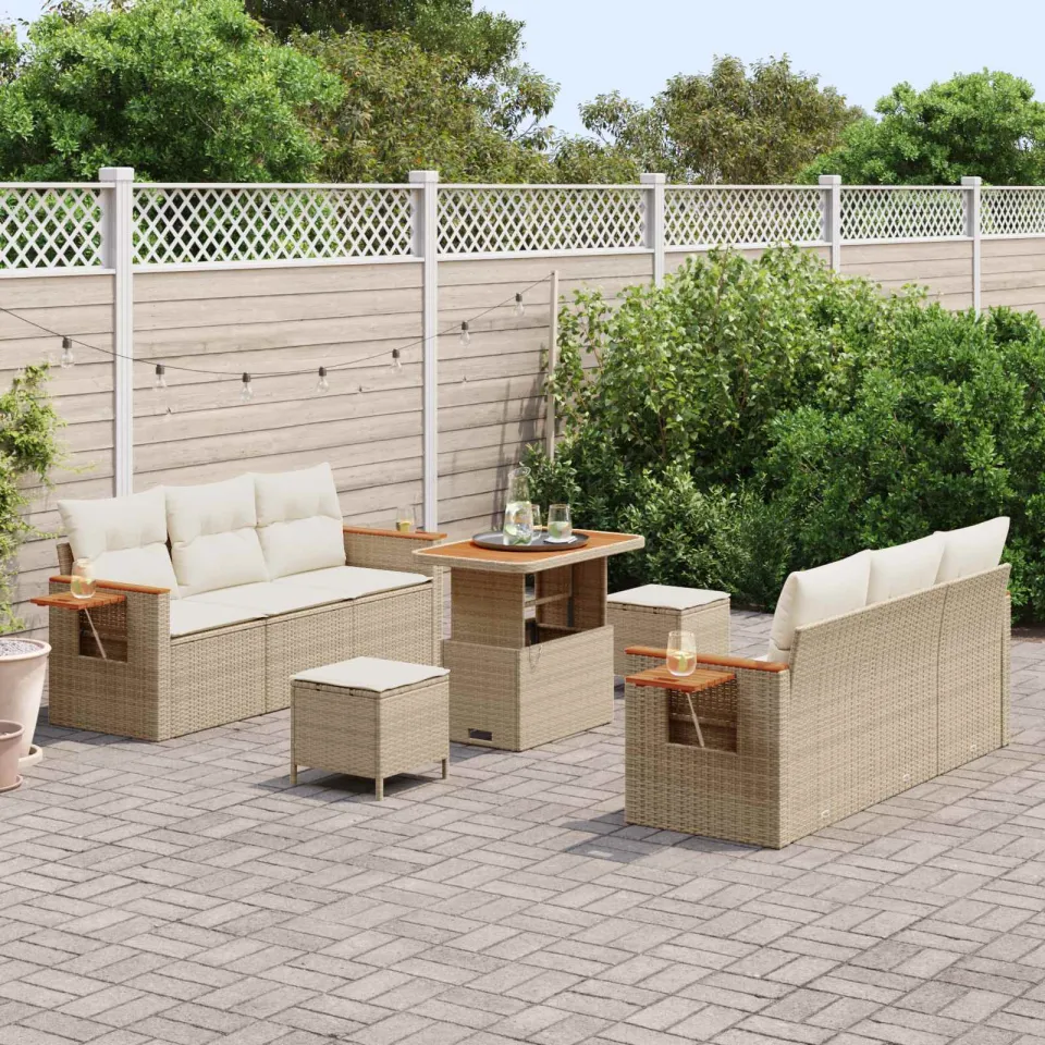 vidaXL Tuin Sofa Set Beige poly rattan, foto 3