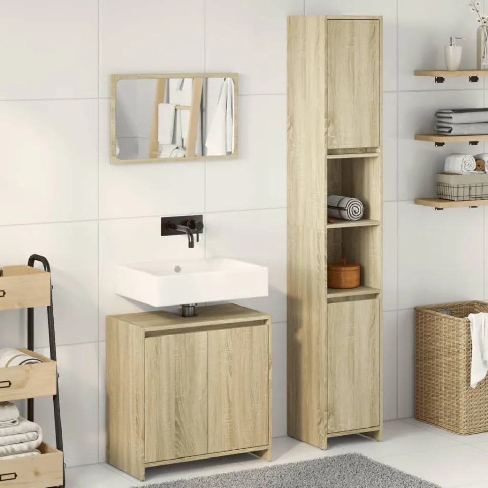 vidaXL 3-delige Badkamermeubelset bewerkt hout sonoma eikenkleurig, foto 2
