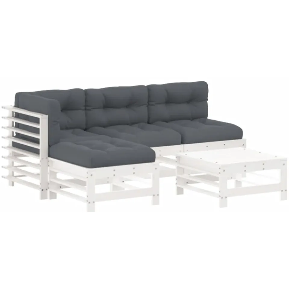 vidaXL 5-delige Loungeset met kussens massief hout wit, foto 3