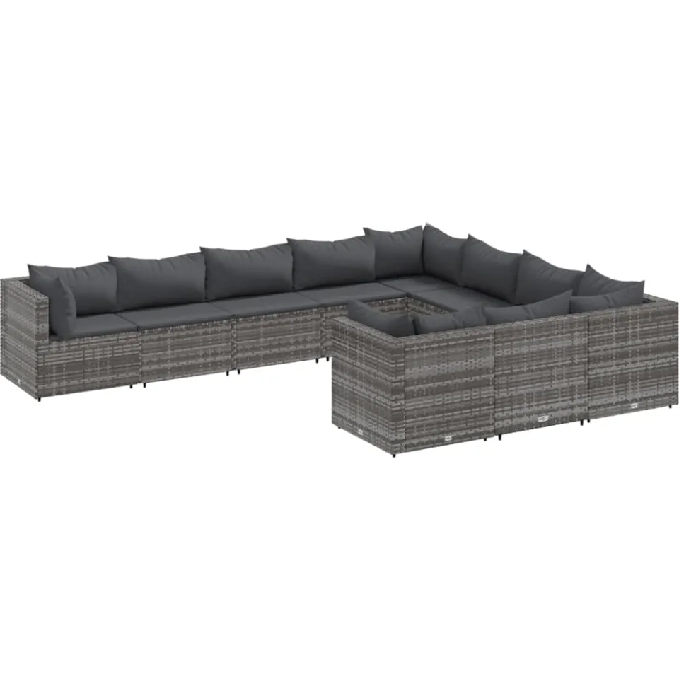 vidaXL 10-delige Loungeset met kussens poly rattan grijs, foto 3