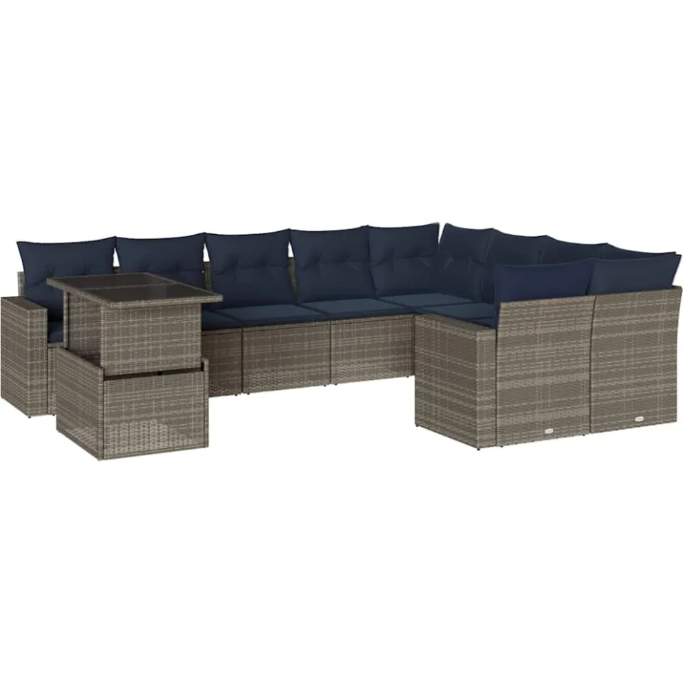 vidaXL 10-delige tuinbankset met kussens, grijs polyrotan, foto 3