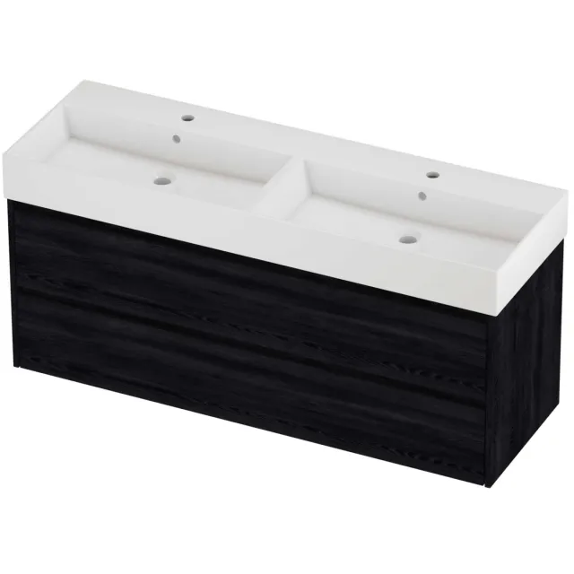 Proline Zara Badmeubelset Porselein Loft 2 Gaten 140x46x65 cm Glans Wit Black Oak