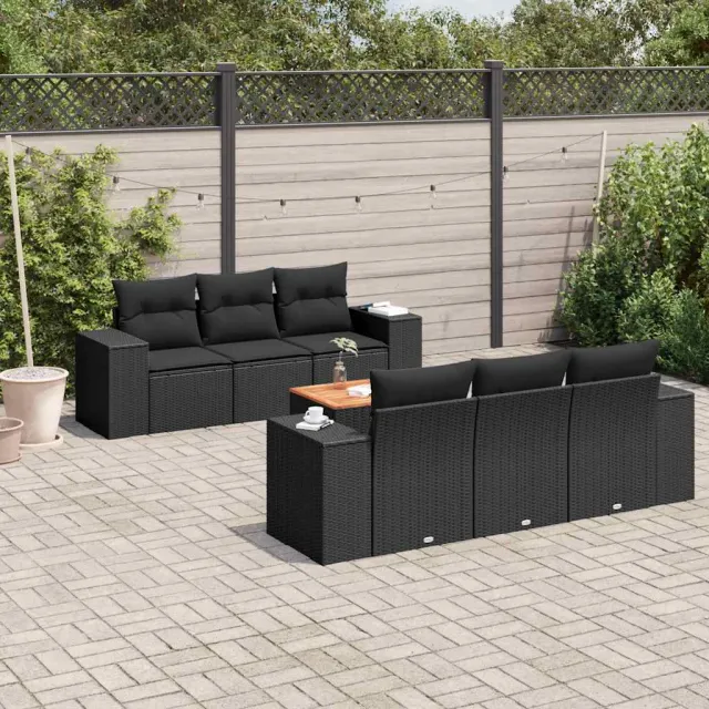 vidaXL 7-delige Loungeset met kussens poly rattan zwart, foto 2
