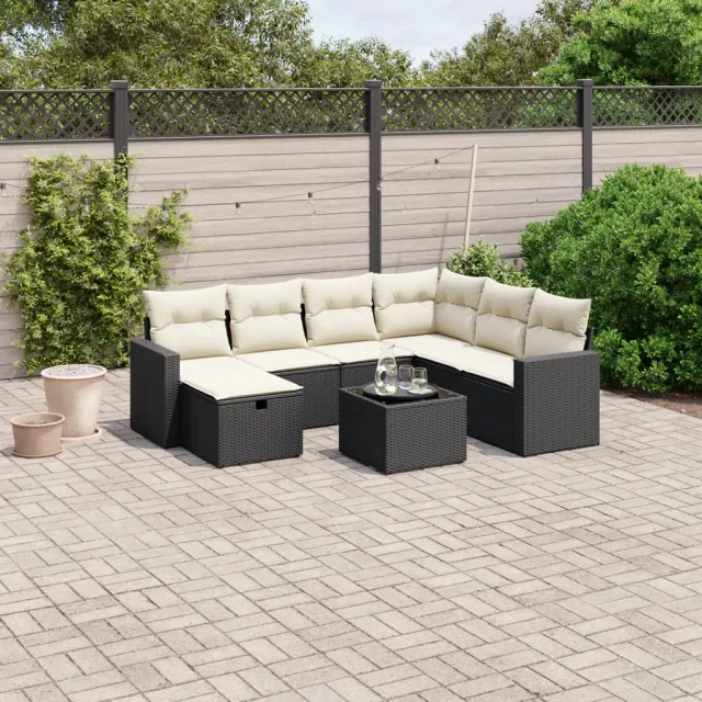 vidaXL 8-delige Loungeset met kussens poly rattan zwart, foto 2