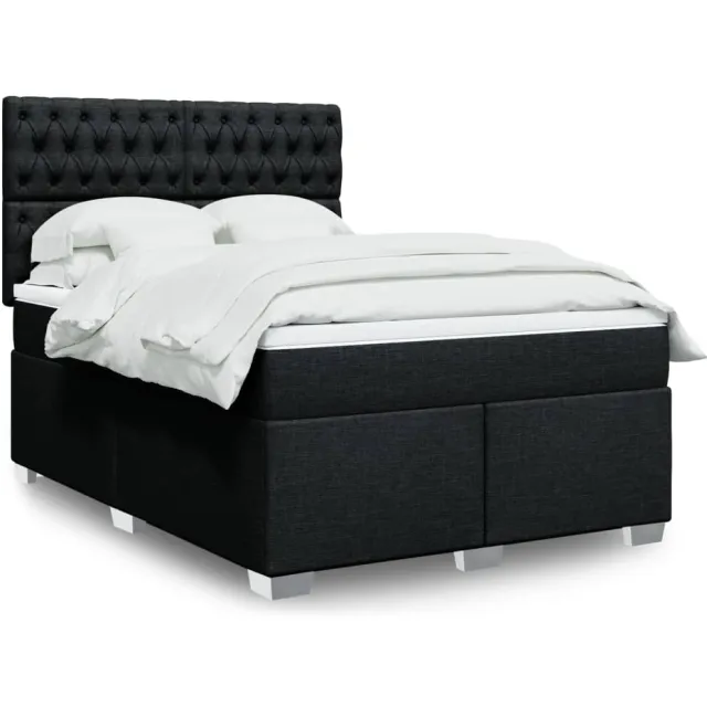 vidaXL Boxspring met matras stof zwart 140x200 cm