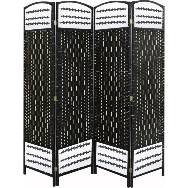 LW collection Kamerscherm Zwart 170x160cm - rotan / rieten kamerschermen 4 panelen - scheidingswand paravent kant en klaar