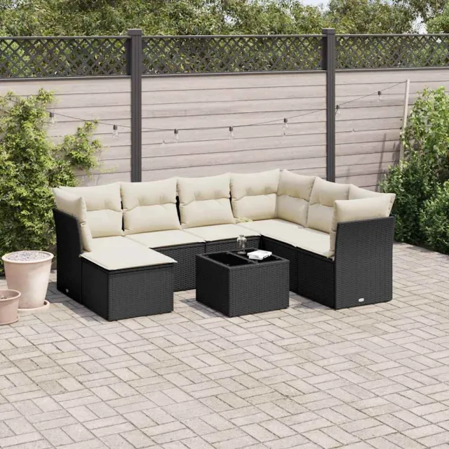 vidaXL 8-delige Loungeset met kussens poly rattan zwart, foto 2