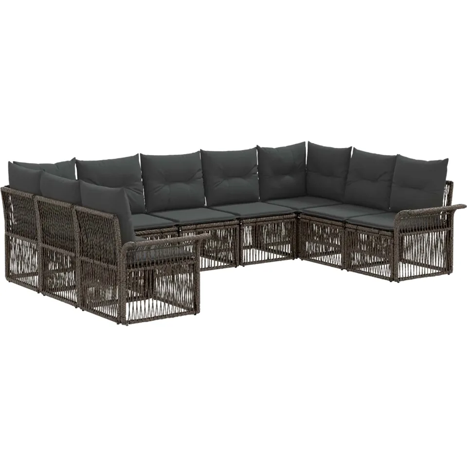 vidaXL Tuinbankenset 9 st 9-zits Grijs poly rattan, foto 3