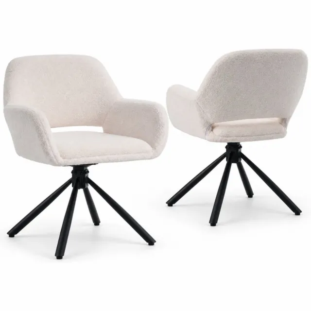 City long dragon LONG DRAGON - Eetkamerstoelen - Set van 2 - Draaibaar - Sherpa bekleding en armleuningen - Modern ontwerp - Wit