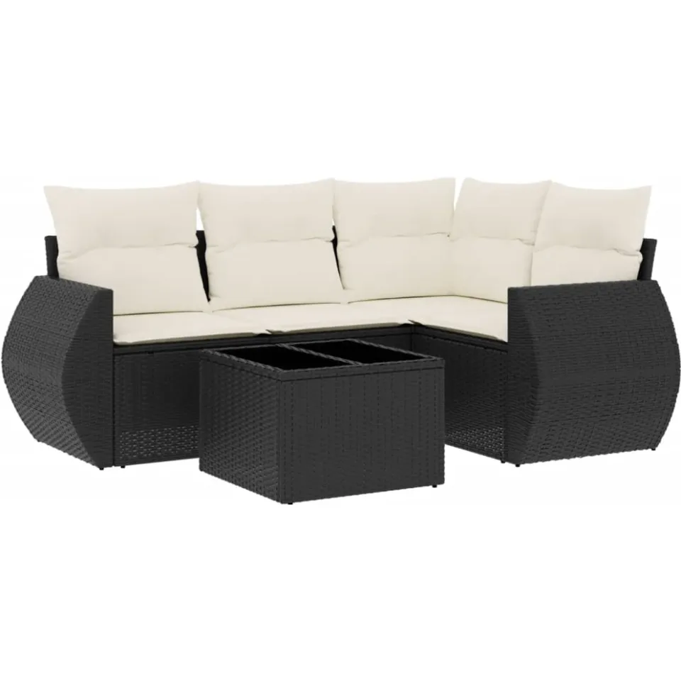 vidaXL 5-delige Loungeset met kussens poly rattan zwart
