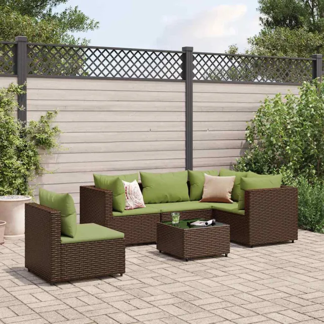 vidaXL 6-delige Loungeset met kussens poly rattan bruin, foto 2