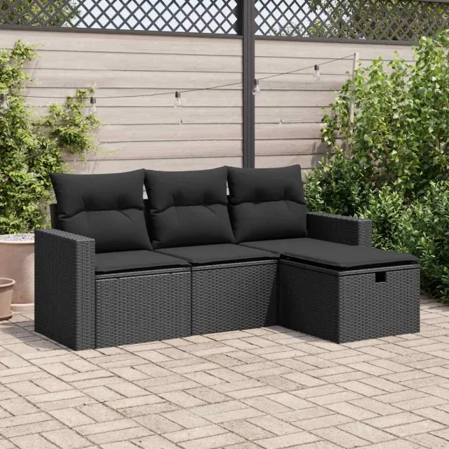 vidaXL 4-delige Loungeset met kussens poly rattan zwart, foto 2