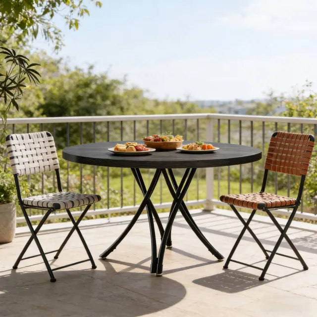 DESMIU Eettafel - Ronde Tafel Voor 4 Tot 6 Personen Met Kruispoot - Voor Keuken En Eethoek - Hout En Metaal - 120x74 Cm - Zwart