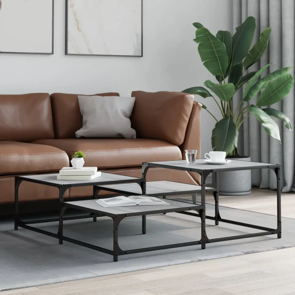 vidaXL Salontafel 107x107x40 cm bewerkt hout grijs sonoma eikenkleurig, foto 3