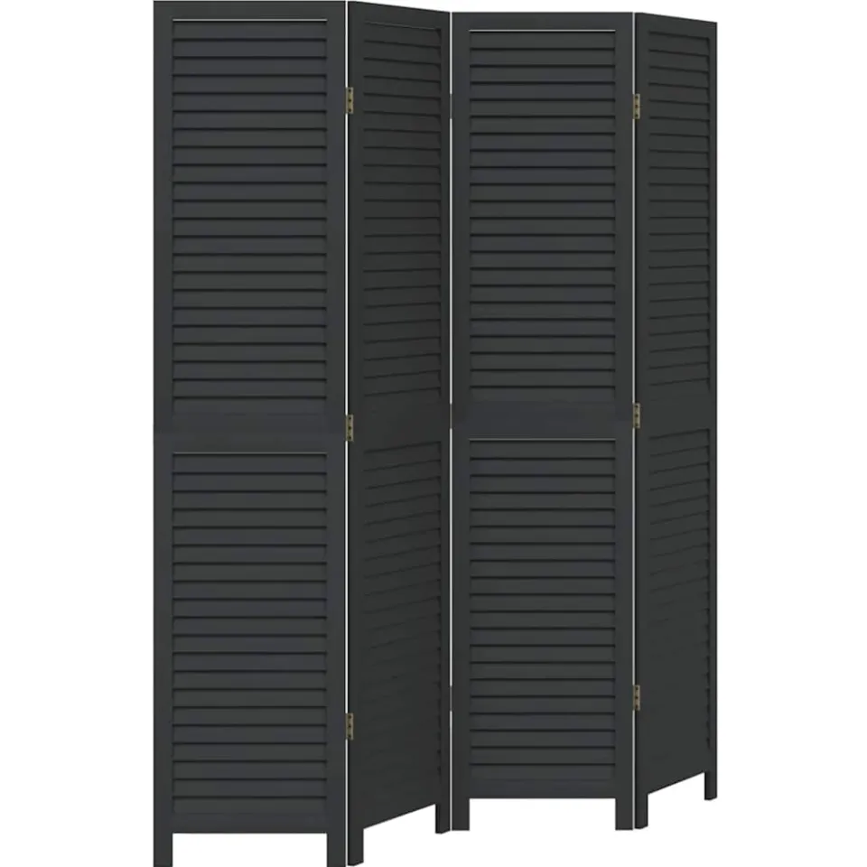 vidaXL Kamerscherm met 4 panelen massief paulowniahout zwart, foto 3