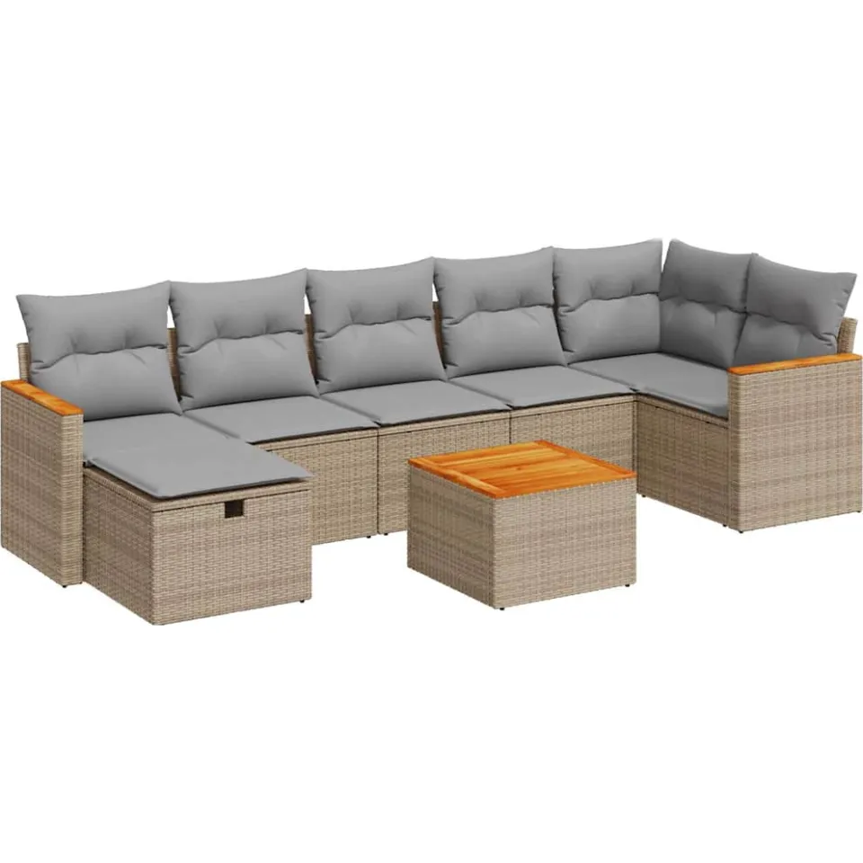 vidaXL 8-delige Loungeset met kussens poly rattan beige, foto 3