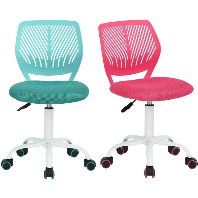 Imperatoris Bureaustoel zonder Armleuningen – Draaistoel met Wielen – Linnen Bureaustoel met Lendensteun – Make-up Stoel / Fauteuil voor Slaap- en Studeerkamer - 2 stuks Pink and Aqua